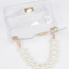 Pearl-Accent Transparent Crossbody with Clear Chain