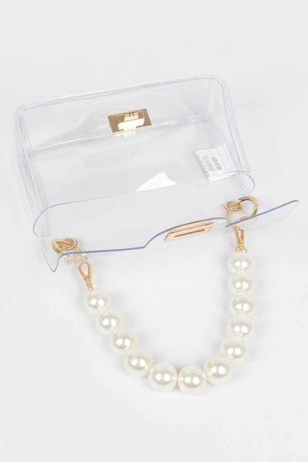 Pearl-Accent Transparent Crossbody with Clear Chain