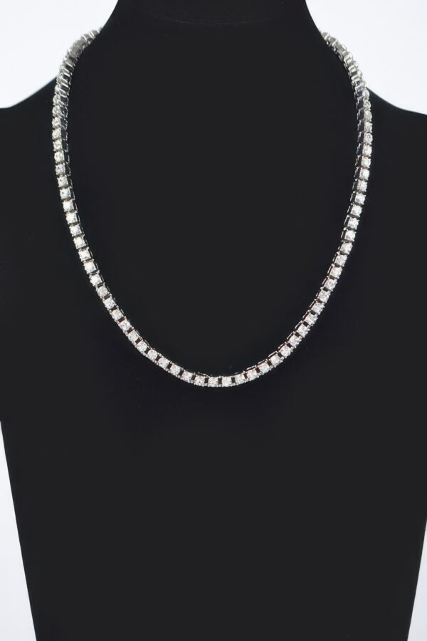 Layered Rhinestone Chain Necklace – Silver-Tone 19.5″