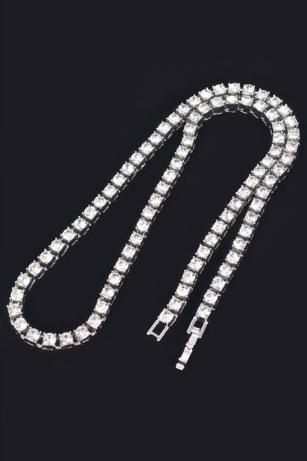 Layered Rhinestone Chain Necklace – Silver-Tone 19.5″