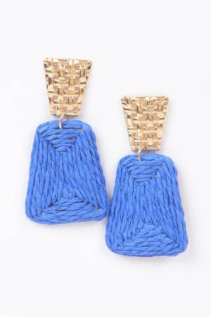 Faux Straw Drop Earrings with Rhinestone Accent