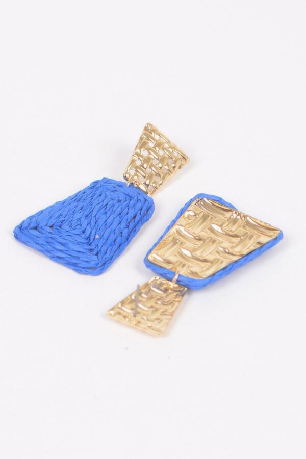 Faux Straw Drop Earrings with Rhinestone Accent
