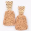 Faux Straw Drop Earrings with Rhinestone Accent