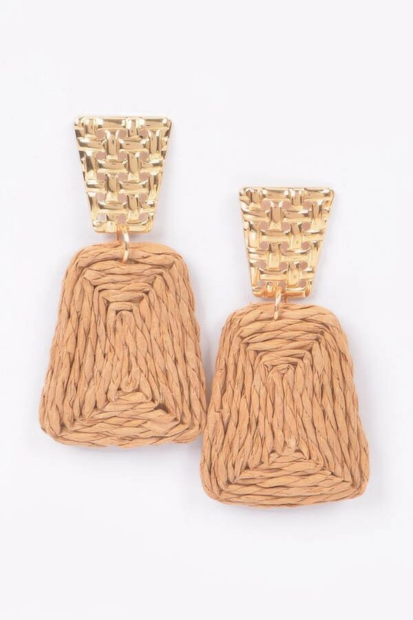 Faux Straw Drop Earrings with Rhinestone Accent