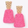 Faux Straw Drop Earrings with Rhinestone Accent