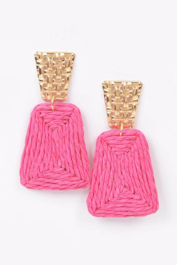 Faux Straw Drop Earrings with Rhinestone Accent