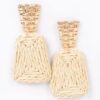 Faux Straw Drop Earrings with Rhinestone Accent