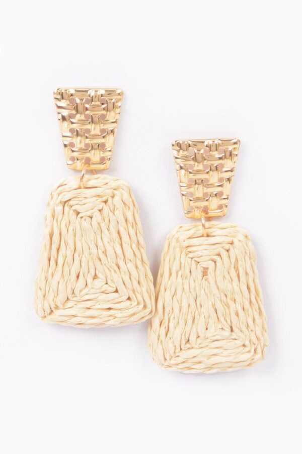 Faux Straw Drop Earrings with Rhinestone Accent