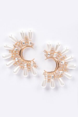 Gold-Tone Pearl & Rhinestone Drop Earrings