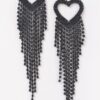 Rhinestone Heart Fringe Earrings – Cascading Chain Detail