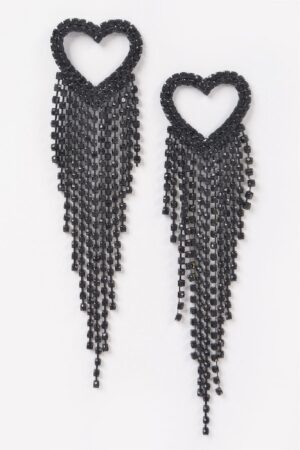 Rhinestone Heart Fringe Earrings – Cascading Chain Detail