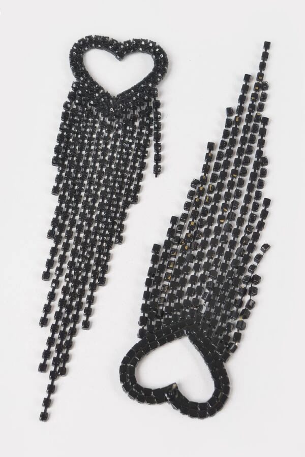 Rhinestone Heart Fringe Earrings – Cascading Chain Detail