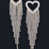 Rhinestone Heart Fringe Earrings – Cascading Chain Detail
