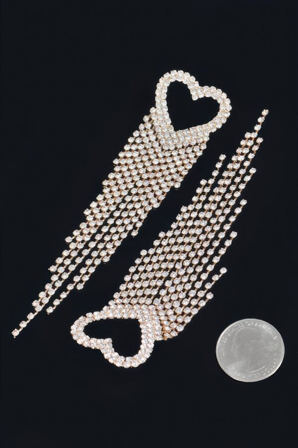 Rhinestone Heart Fringe Earrings – Cascading Chain Detail