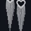 Rhinestone Heart Fringe Earrings – Cascading Chain Detail