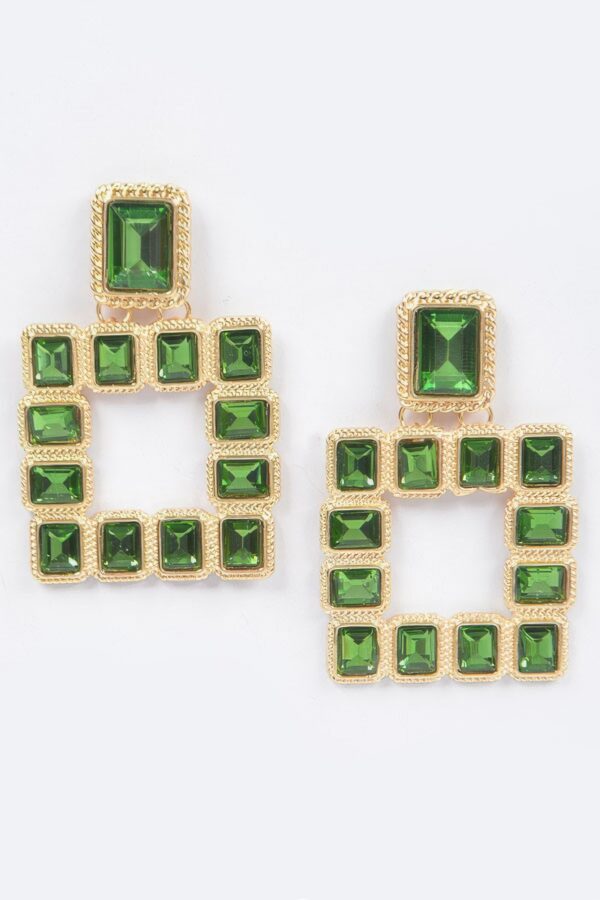 Gold-Tone Multi Square Gemstone Earrings