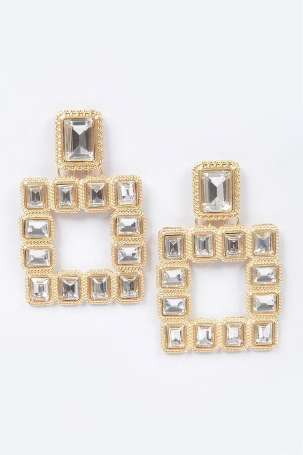 Gold-Tone Multi Square Gemstone Earrings