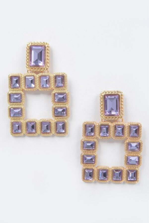Gold-Tone Multi Square Gemstone Earrings
