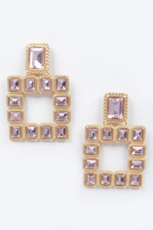 Gold-Tone Multi Square Gemstone Earrings