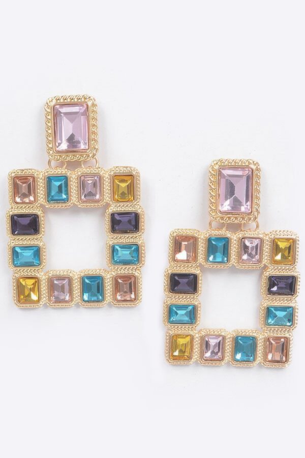 Gold-Tone Multi Square Gemstone Earrings