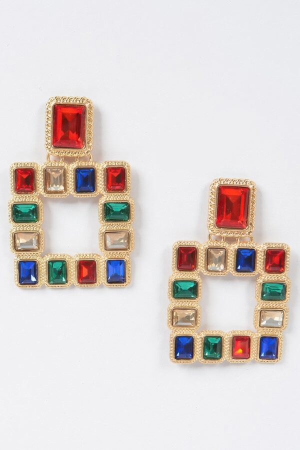 Gold-Tone Multi Square Gemstone Earrings