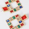Gold-Tone Multi Square Gemstone Earrings