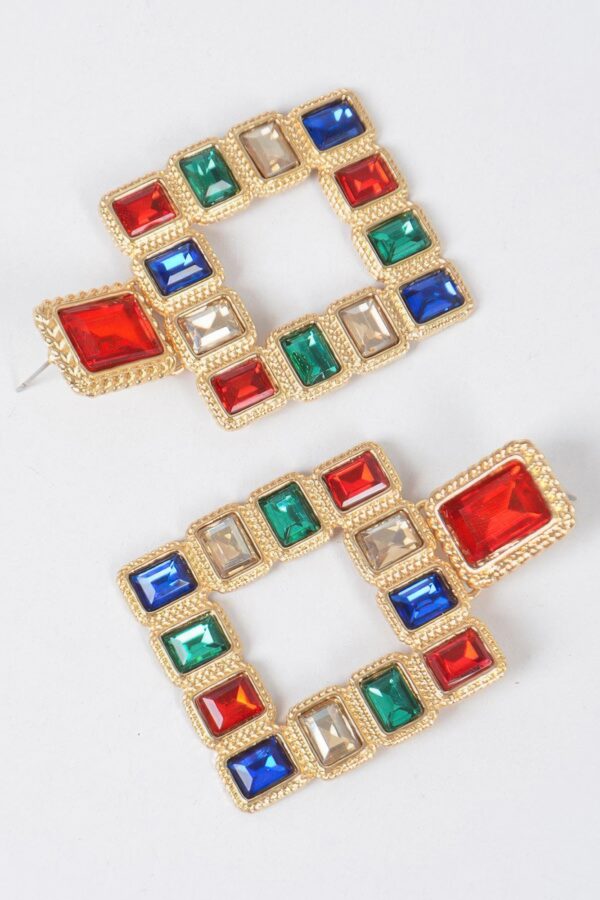 Gold-Tone Multi Square Gemstone Earrings