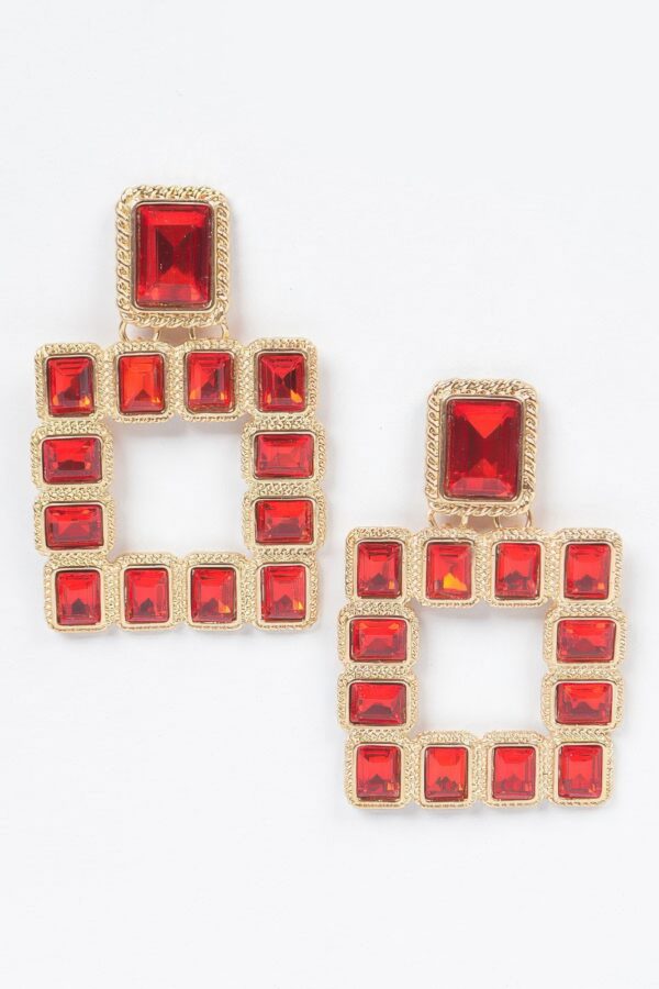 Gold-Tone Multi Square Gemstone Earrings