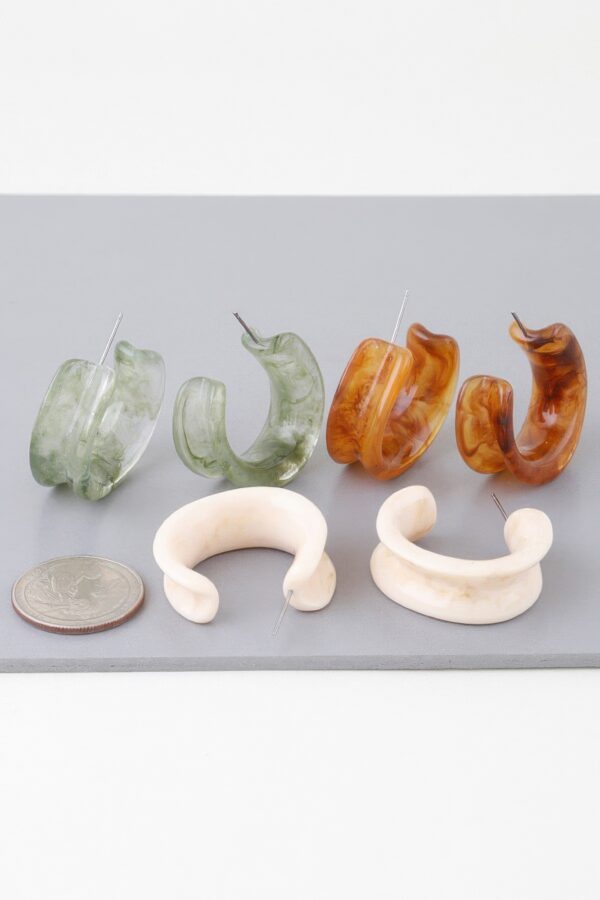 Multi Marble Stone Hoop Earrings – 1.4″ Rounded Hoops