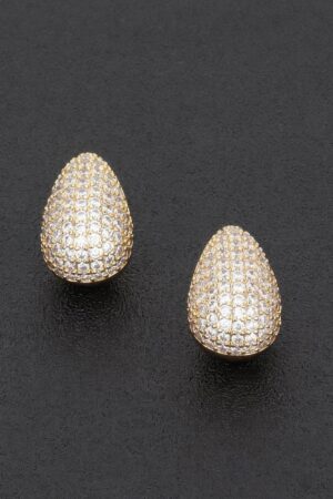 Rhinestone Teardrop Metal Earrings – Polished Finish