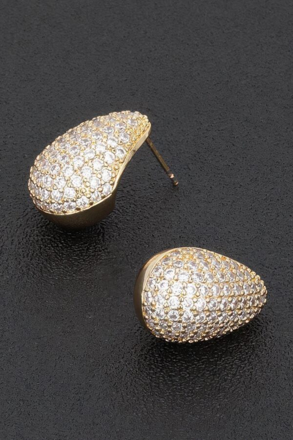 Rhinestone Teardrop Metal Earrings – Polished Finish
