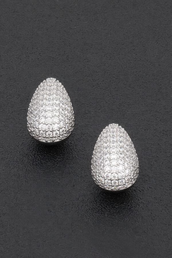 Rhinestone Teardrop Metal Earrings – Polished Finish