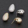 Rhinestone Teardrop Metal Earrings – Polished Finish