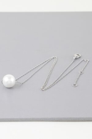 White Pearl Pendant Necklace – 16-inch Polished Chain