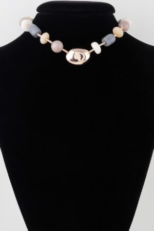 Multi Modern Stone Necklace – Gold-Tone 14″ Chain