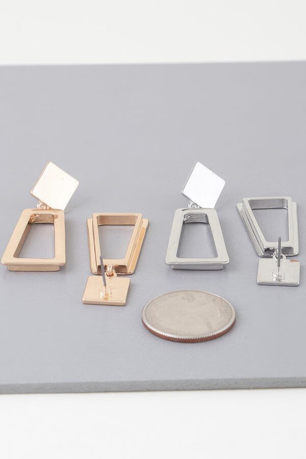 Geometric Frame Drop Earrings – Open-Frame Polished