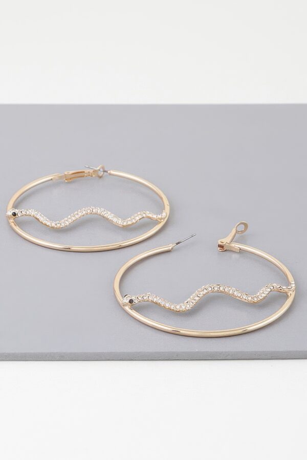 Snake Hoop Earrings with Stone Embellishments – Gold-Tone