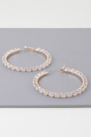 Teardrop Bejeweled Hoop Earrings – Gold-Tone