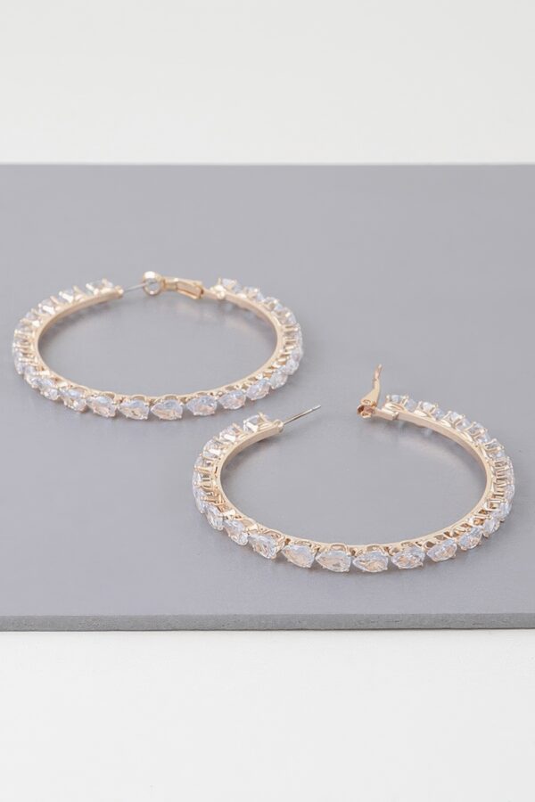 Teardrop Bejeweled Hoop Earrings – Gold-Tone