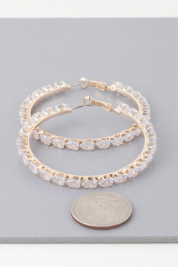 Teardrop Bejeweled Hoop Earrings – Gold-Tone