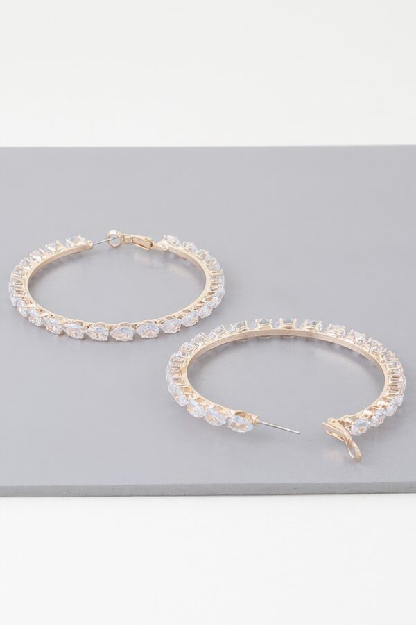 Teardrop Bejeweled Hoop Earrings – Gold-Tone