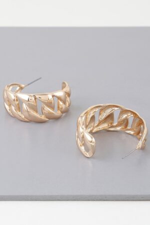 Curb Braid Hoop Earrings – Gold-Tone Chain Texture