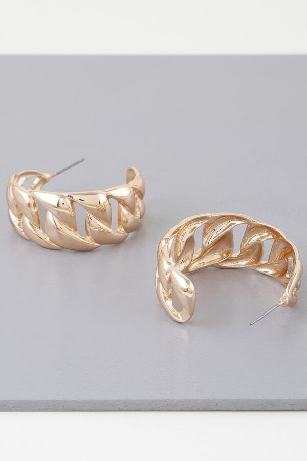 Curb Braid Hoop Earrings – Gold-Tone Chain Texture