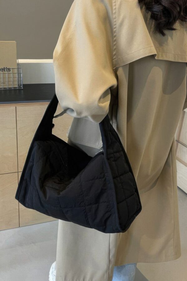 Quilted Nylon Shoulder Bag – Structured Contour
