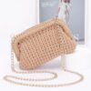 Braided Cotton-Texture Clutch with Chain Accent
