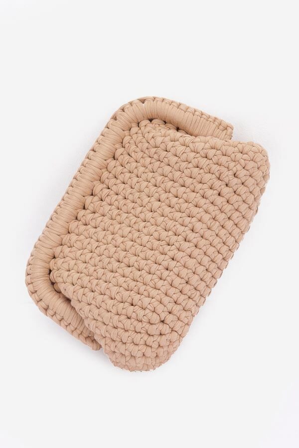 Braided Cotton-Texture Clutch with Chain Accent