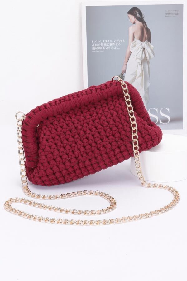 Braided Cotton-Texture Clutch with Chain Accent
