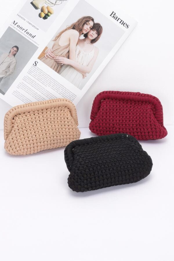 Braided Cotton-Texture Clutch with Chain Accent