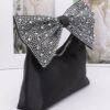 Rhinestone Bow Handle Nylon Clutch – Satin Finish