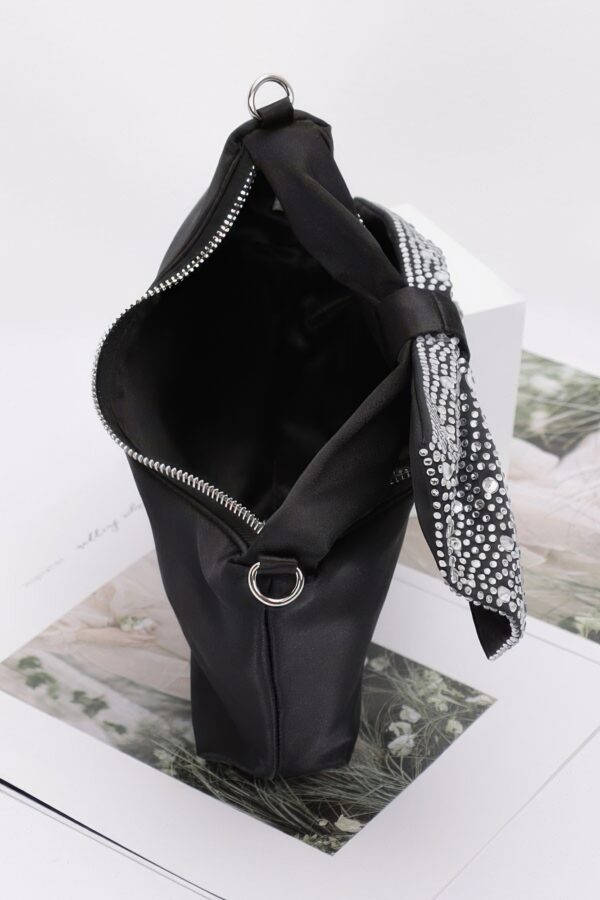 Rhinestone Bow Handle Nylon Clutch – Satin Finish